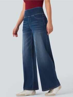 Halara High Waisted Tummy Control Wide Leg Jeans with Pockets Size Large